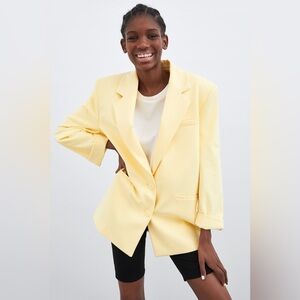 Zara Pastel Canary Yellow Longline Blazer size XL